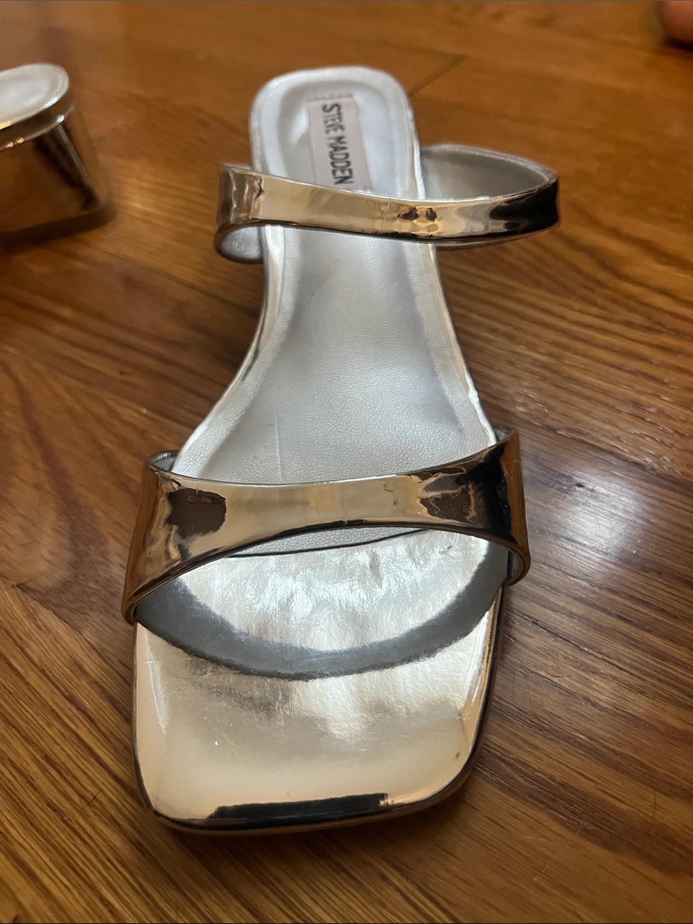 Steve Madden Silver Metallic Strappy Square-Toe Heels - Picture 3 of 3